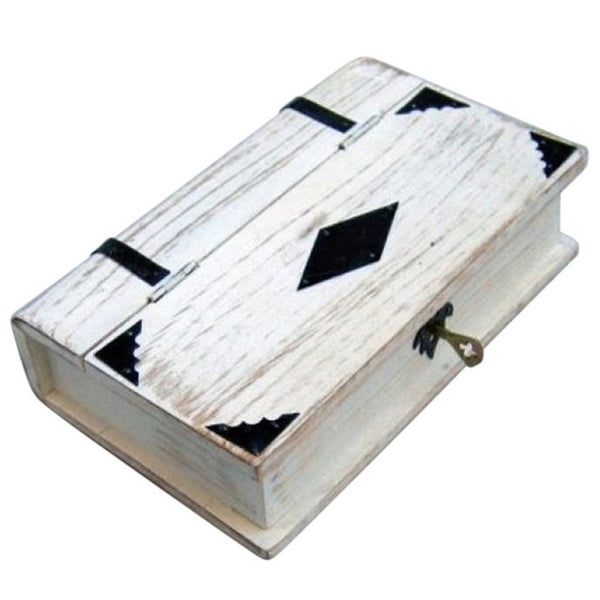 Book Shaped Box, White, w/ Lock & Key