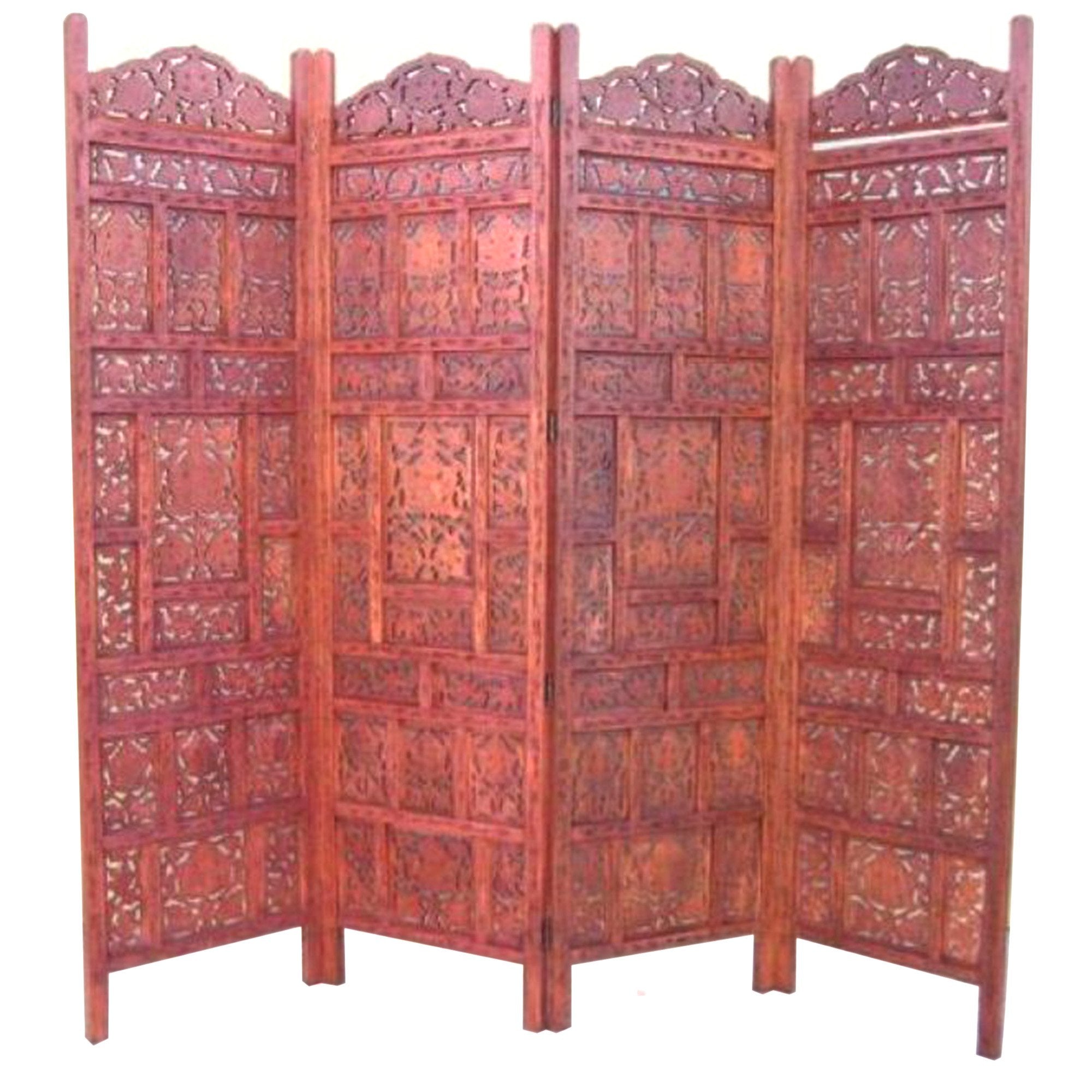 SH 158 - Carved Wooden 4-Panel Screen