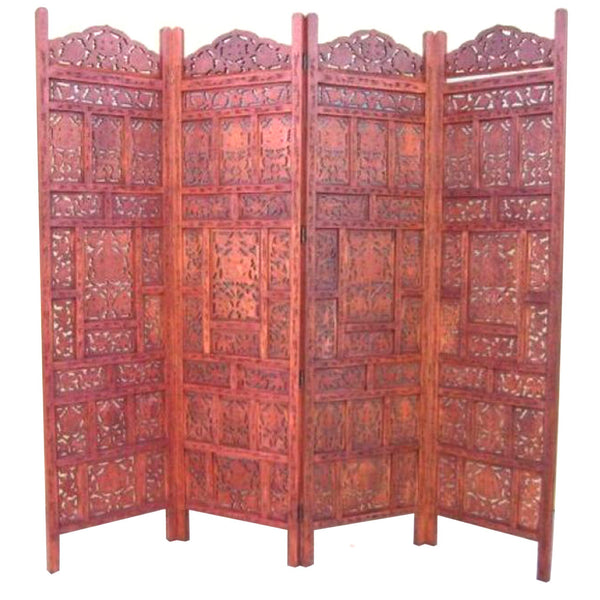 Carved Wooden 4-Panel Screen