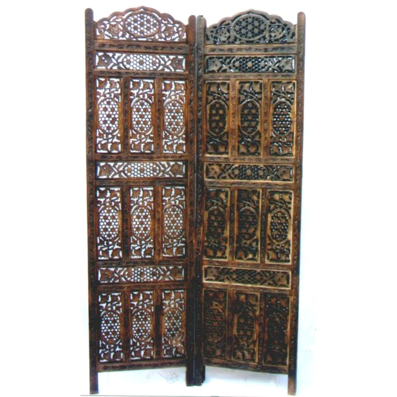 SH 15839 - Carved Wooden Screen, Honey Comb Burn Antique, 4 panel