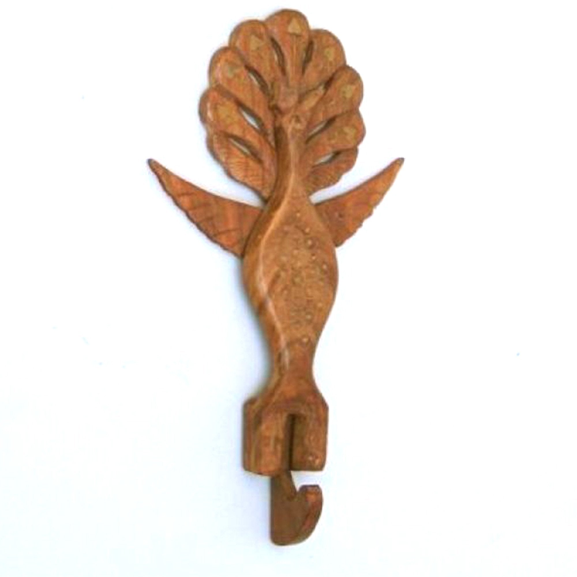 SH 1931 - Wooden Peacock Hanger, Brass Inlay