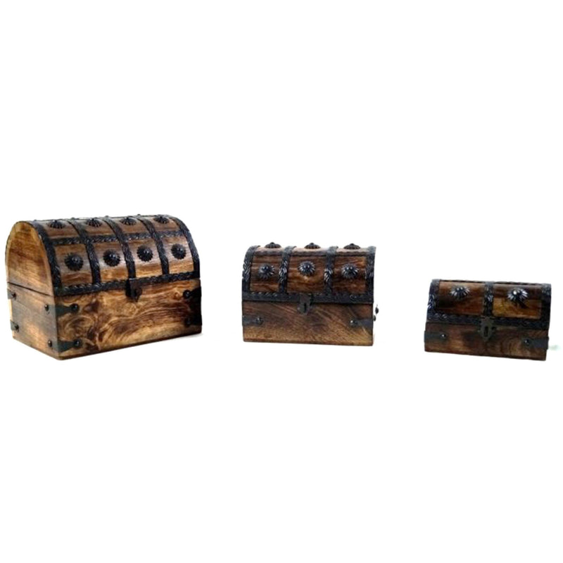 SH 23353 - Nested Wooden Pirate Chest Set of 3 (16 buttons)