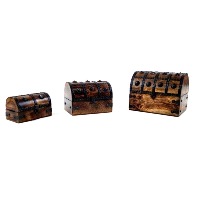 SH 23353 - Nested Wooden Pirate Chest Set of 3 (16 buttons)