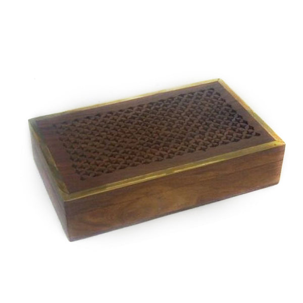 SH 3051 - Wooden Box Perforated, Brass Inlay 8x5"