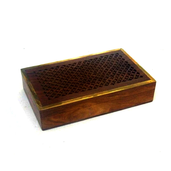 SH 3051 - Wooden Box Perforated, Brass Inlay 8x5"