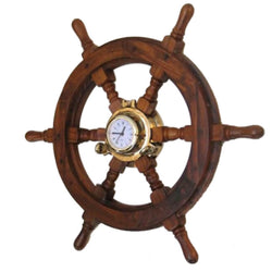 Porthole Ship Wheel Clock, 18"