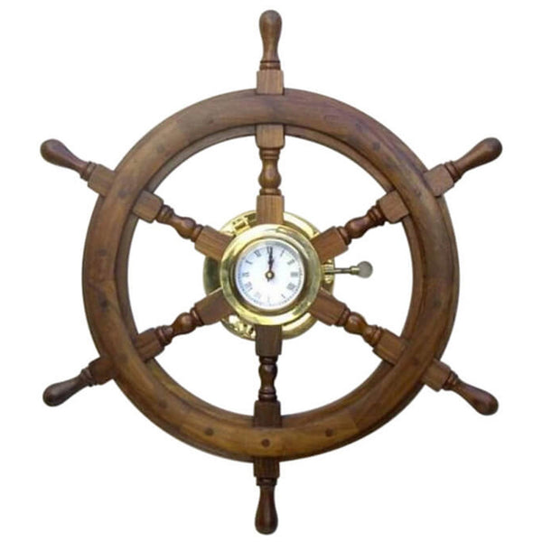 SH 4864 - Wooden Ship Wheel Porthole Clock, 24"