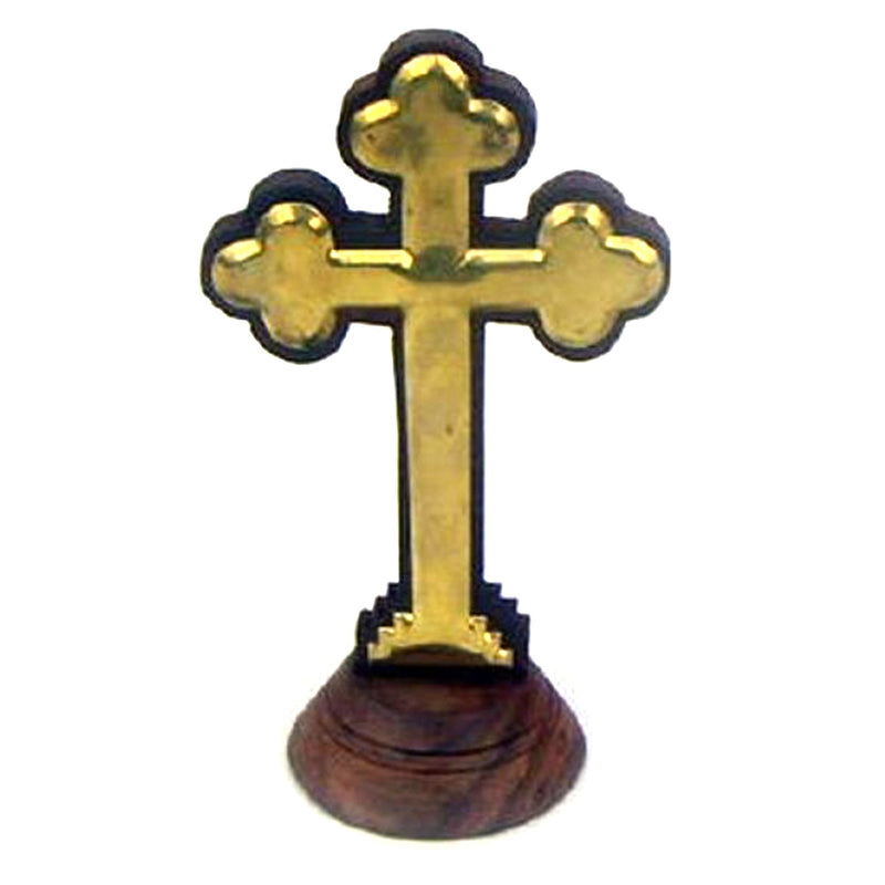 SH 5051 - Cross On Pedestal, Wooden Brass