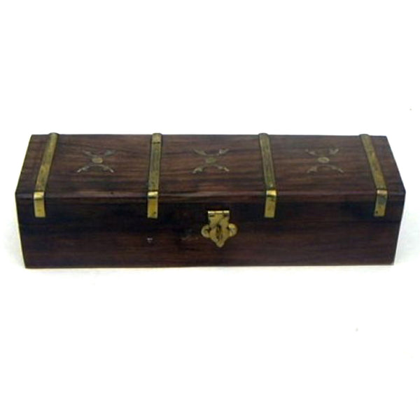 SH 6902 - Wooden Box Brass Inlaid, 10x3x2"