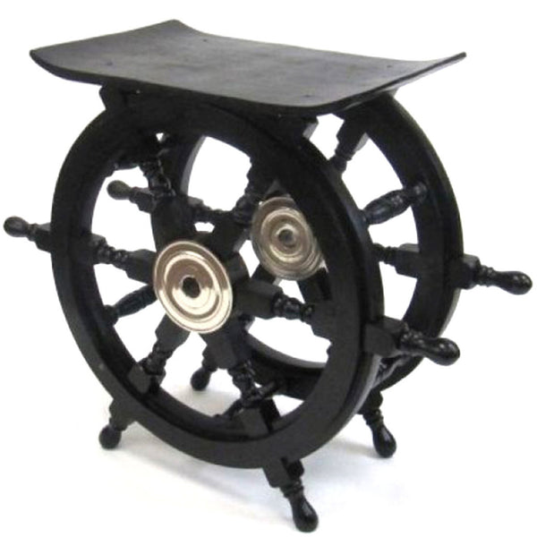 SH 8963A - Wooden Pirate Ship Wheel Table with Aluminum Hub