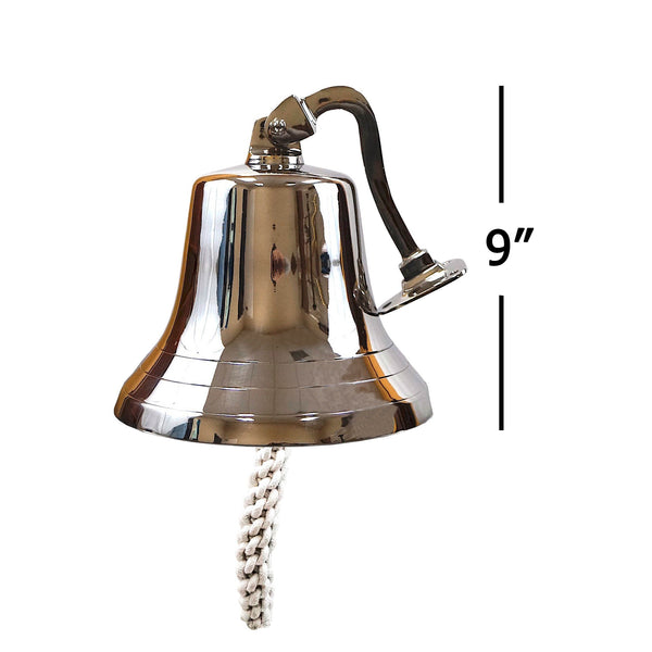 SP 1845 - Silver Aluminum Ship Bell with Rope, 9"