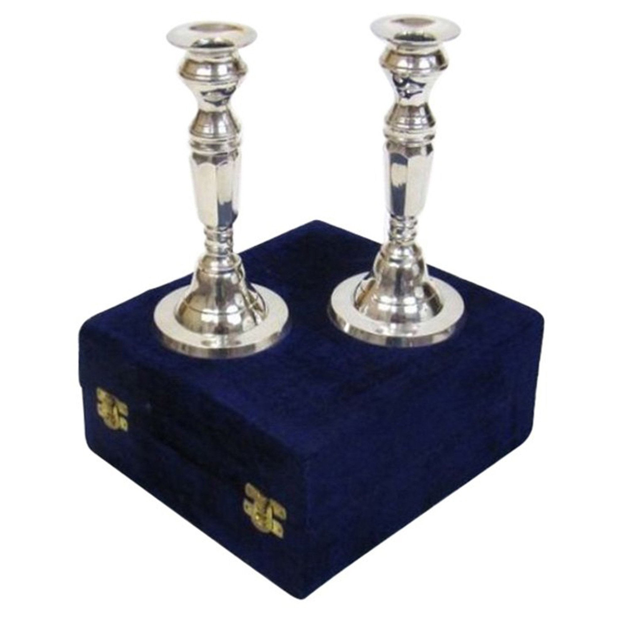 SP 22781 - Silver Plated Brass Candle Stick Holder Pair, Velvet Boxed