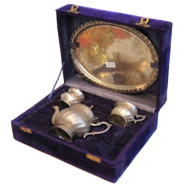 Brass Tea Set, Silver Plated, Box