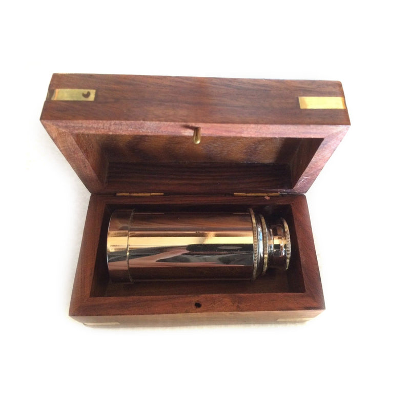 SP 48259B - Brass & Chrome Pullout Telescope 6.25" w/ Wooden Box