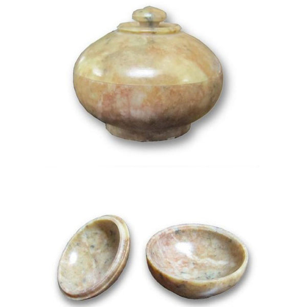 SS 1003 - Soapstone Round Pillbox w/ Knob, Miniature Urn