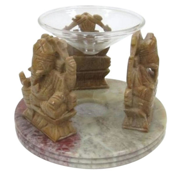 3 Ganesha Soapstone Oil Burner, Glass Bowl (501VI) 6"