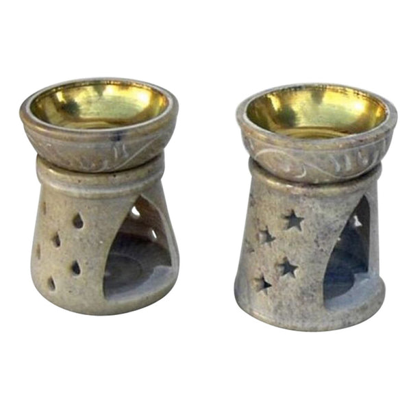 Oil Burner, Med, Soapstone Brass Bowl