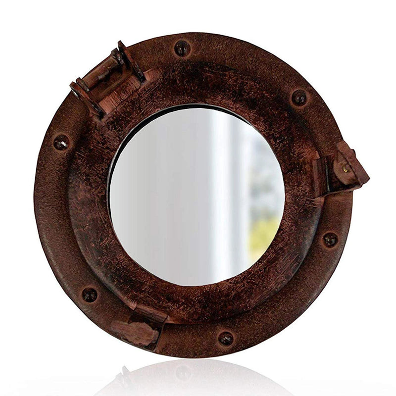 Rust Aluminum Porthole with Mirror, 9"