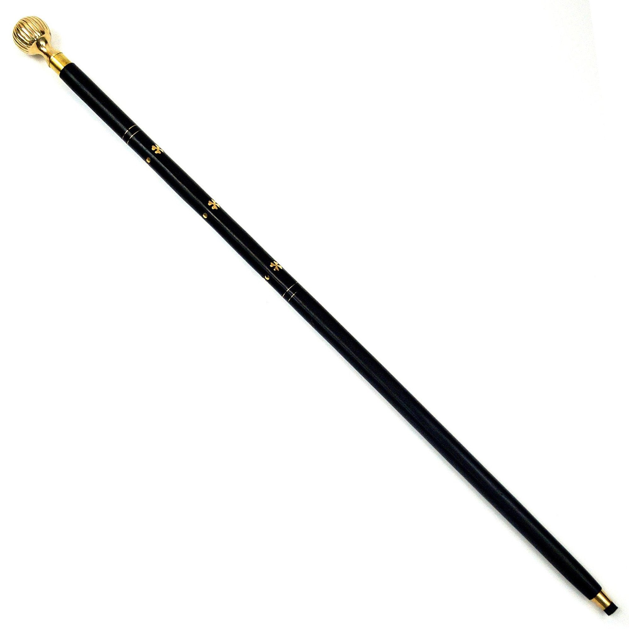 WP 13201S - Walking Stick,Serrated Ball, W/ Solid Brass Inlay, Unisex